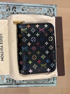Louis Vuitton Black Multicolor Murakami Monogram Zippy Wallet